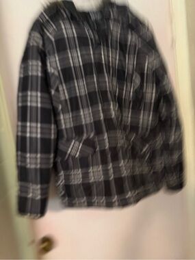Carbon Black and White Plaid Hooded Jacket